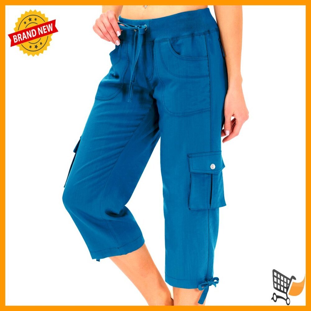 Loose Fit Cargo Capri Pants with Pockets for Hiking & Casual Wear